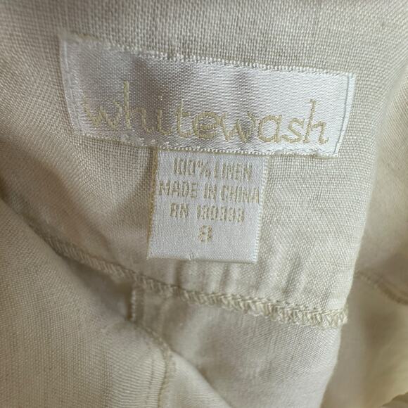 Whitewash Linen Trouser Pants Womens 8 Cream Ivory Wide Leg Embroidered Floral - Picture 6 of 7